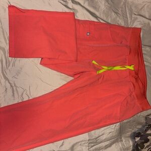 Bright Coral Scrub Pants with Neon Drawstring